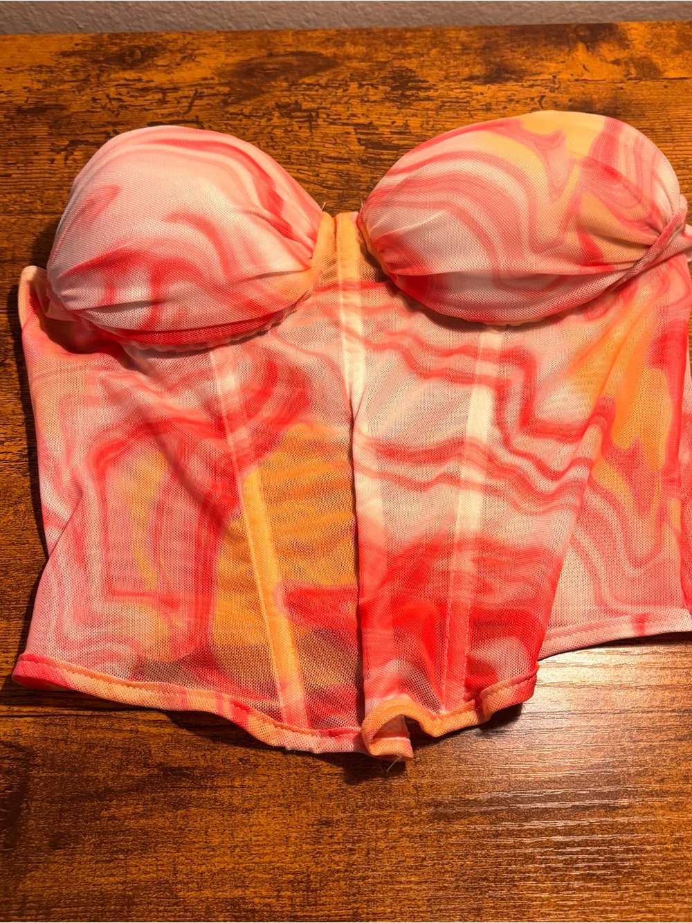 Strapless Swirl Bustier Top in Coral & Peach